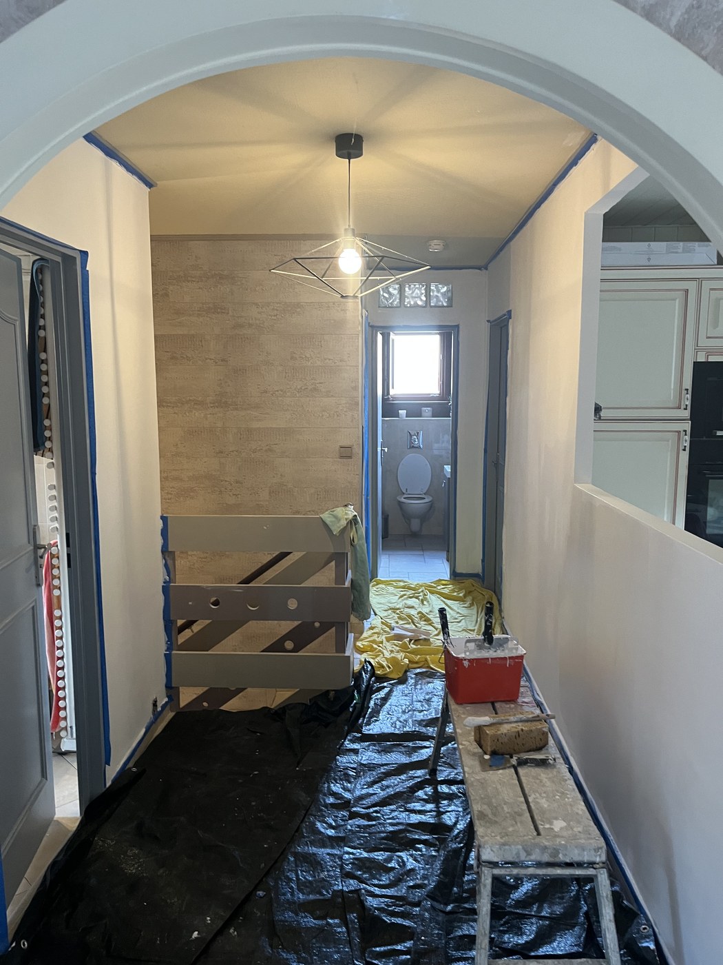 Pose de la verrière en cours